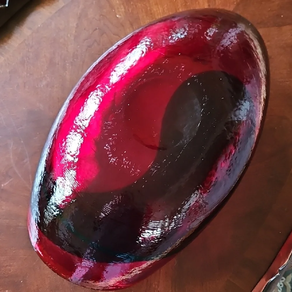 Vintage Yalos Casa Murano Red Caldera Glass Centerpiece Bowl Crate & Barrel UV